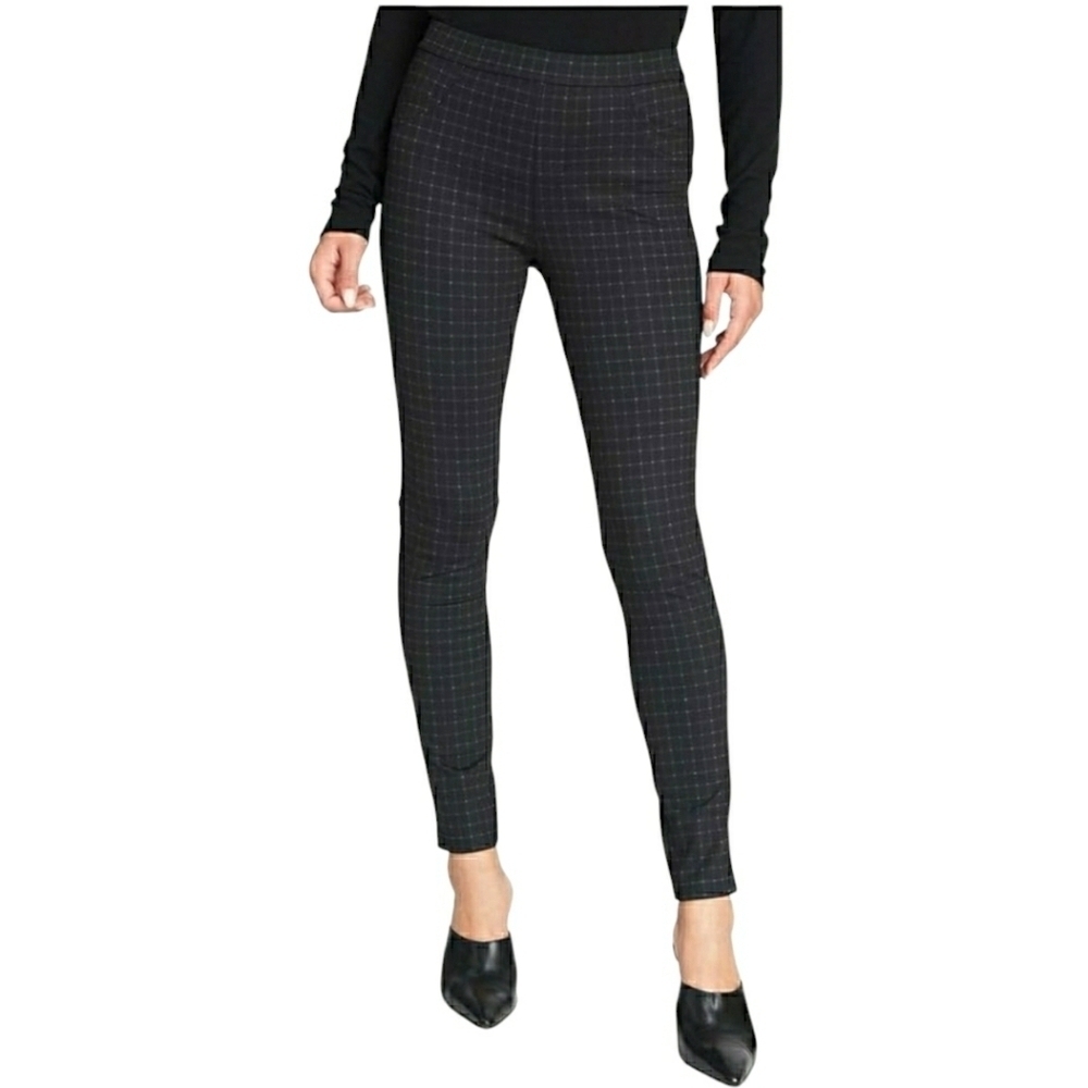 NWT Max Studio Ponte High Waist Skinny Leggings Black Gray Plaid